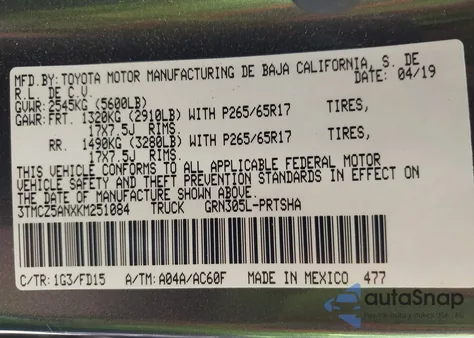 2019 Toyota Tacoma Trd Sport from USA, damaged, VIN 3TMCZ5ANXKM251084